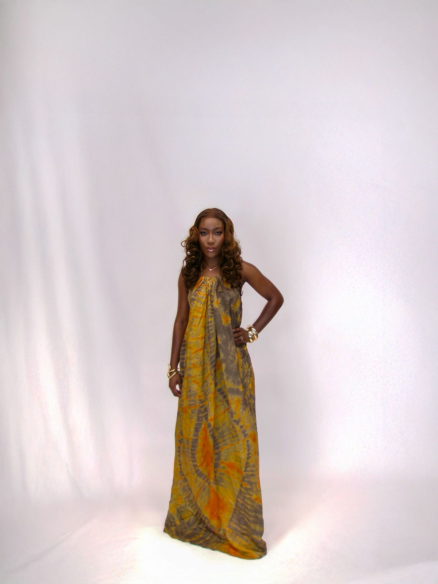 Äramí ruched neck backless dress - Yellow