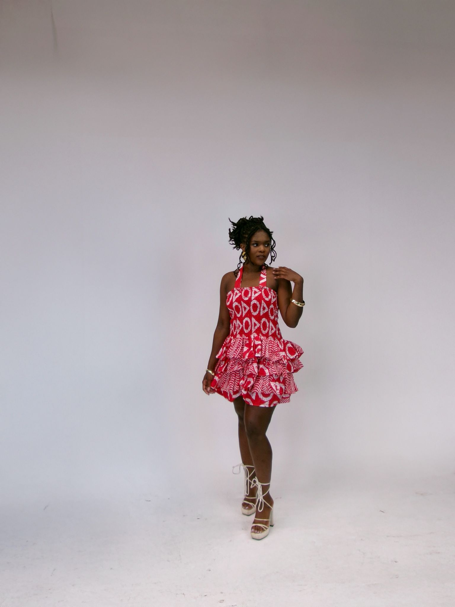 Äramí ruched layers dress - Red and White