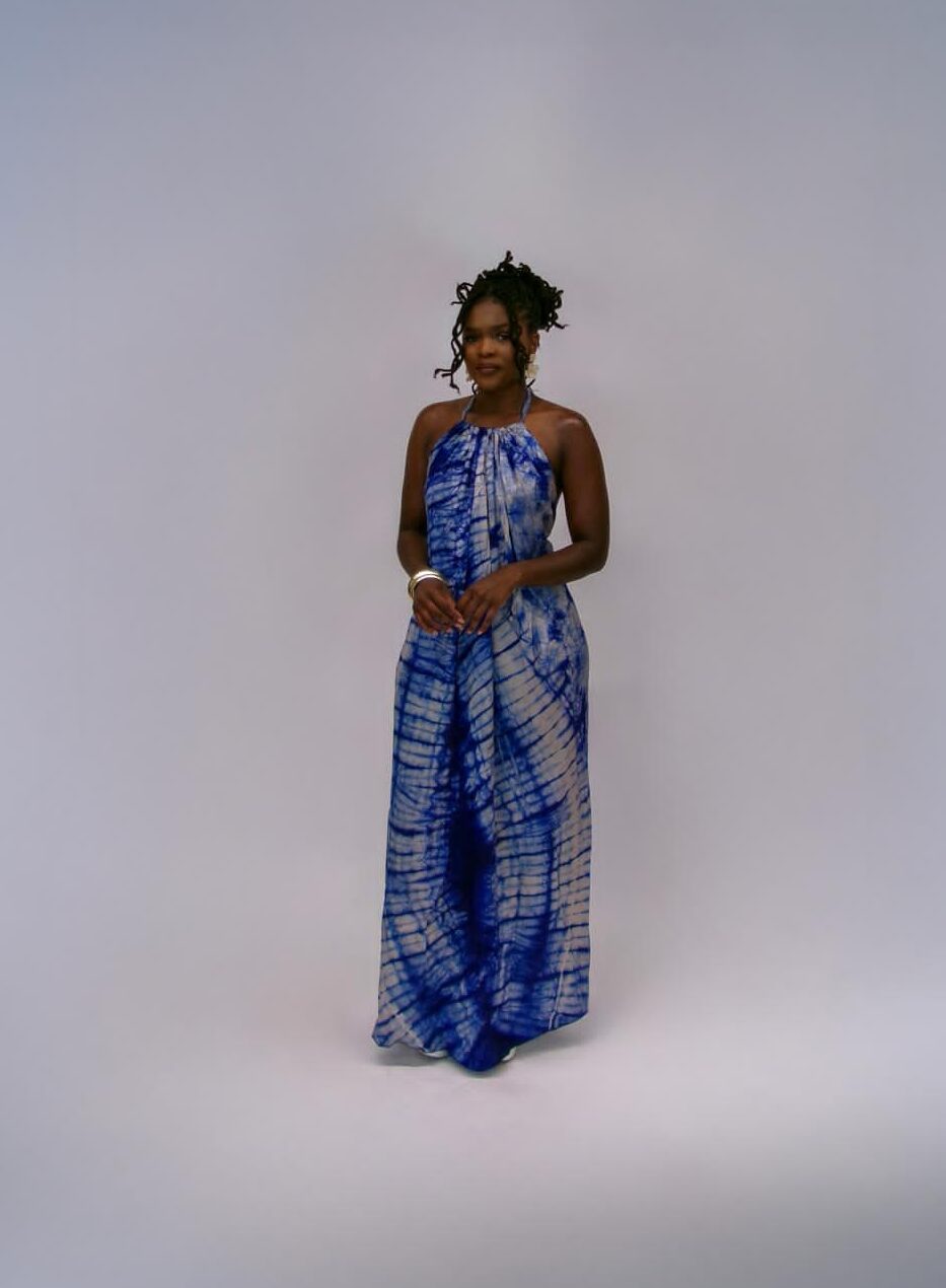 Äramí ruched neck backless dress - Blue
