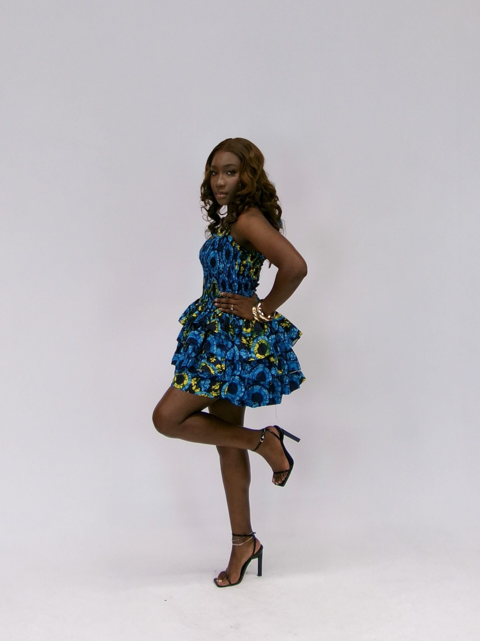 Äramí ruched layers dress - Blue and Yellow
