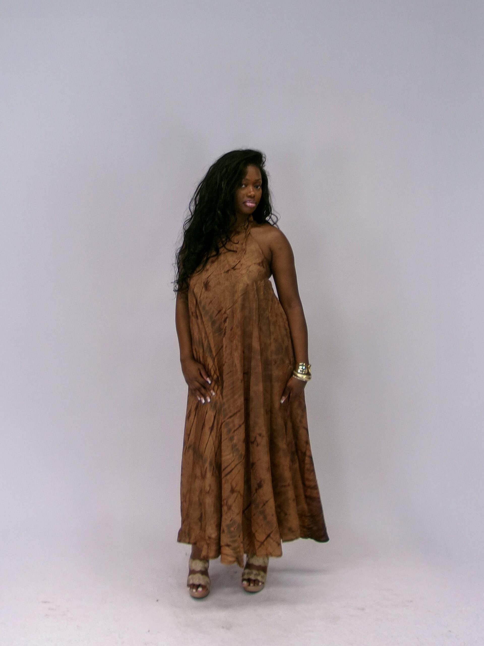 Äramí ruched neck backless dress - Brown (shorter)